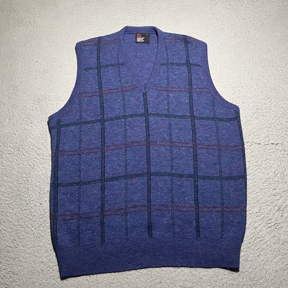 Vtg Robert Bruce Sweater Vest Mens Large Blue Acrylic Made in USA V Neck Union